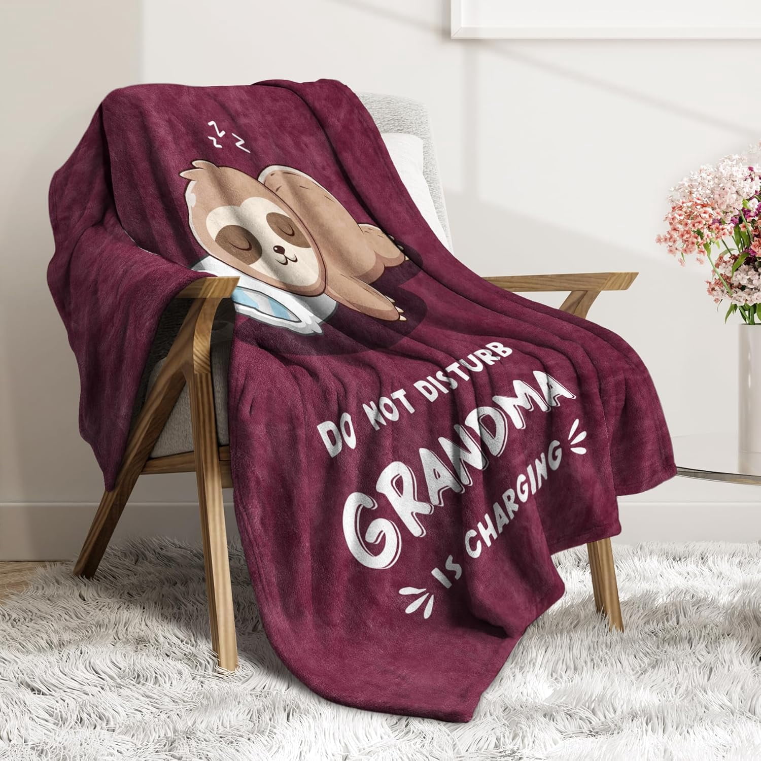 Funny Grandma Birthday Gifts, Grandma is Charging Sloth Blanket, Gift for Grandmas from Grandkids, Grandmas Gifts for Christmas Mothers Day, Super Soft Blanket for Grandmother