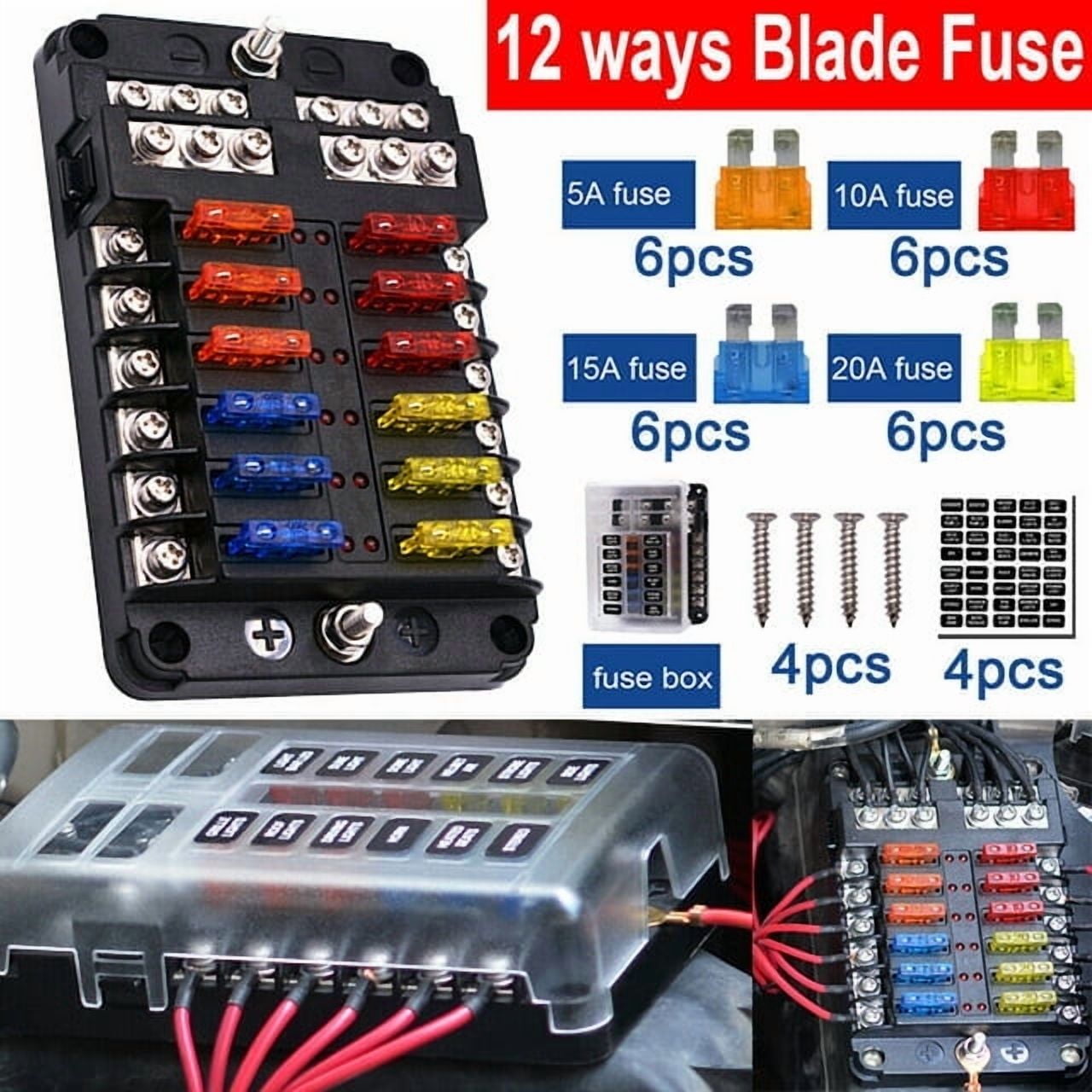 XUKEY 12 Way Auto LED Blade Fuse Box Block Holder 12V 32V Car Power Distribution Relay