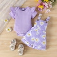 thumbnail image 3 of Hienoo Newborn Girls Outfits Ruffle Short Sleeve Romper Sunflower Print Overall Shorts, Sizes 0-18M, 3 of 8