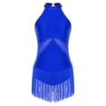 thumbnail image 3 of iiniim Women Rhinestone Fringe Leotard Figure Skating Performance Costume Halter Backless Bodysuit Royal Blue M, 3 of 5