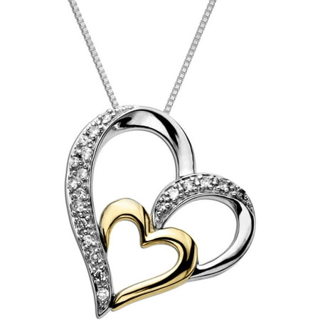 Duet Diamond Accent 10kt Yellow Gold and Sterling Silver Double Heart Pendant, 18