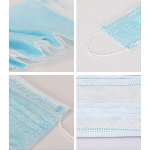 100Pcs Disposable Earloop Face Masks, 3 Ply Breathable and Comfortable Face Masks with Elastic Ear Loop for Blocking Dust Air Pollution (Blue)