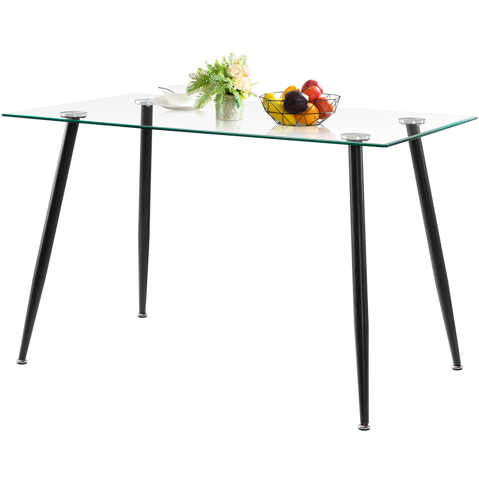 Sanspredet Rectangle Dining Table Glass Top Kitchen Table with Black