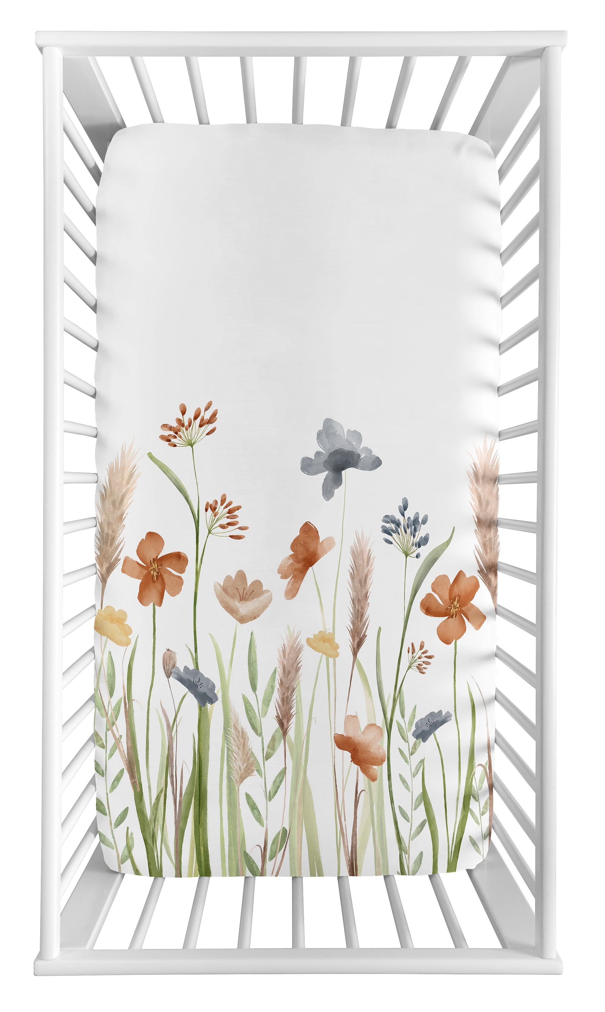 Sweet Jojo Designs Watercolor Floral Garden Green Beige and Blue Photo Op Fitted Crib Sheet