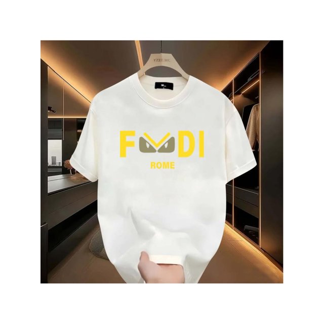 T-shirt with FDI Printed on It, Cartoon Eyes Design, Unisex, Men's Round Neck Street Summer and Spring, Casual, Clothing, Simple Yet Trendy, Gift for Him, Festival, Youthful and Energetic, Men's Dai