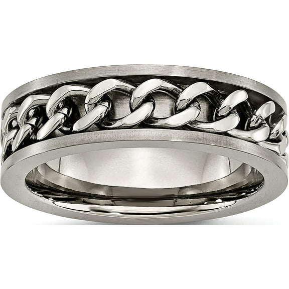 Titanium Brushed 7mm Chain Inlay Band (Size 6) Made In China tb251-6