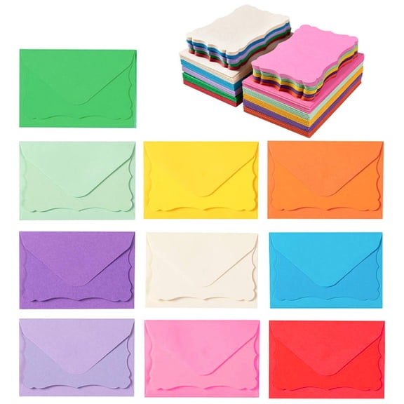 100 Pack Mini Envelopes with Blank Note Cards, Self-Seal Small Envelopes for Business Cards, 4"x2.7" Assorted Colors for DIY Party Wedding Favors