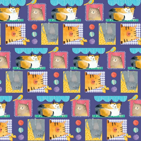 Blank Quilting Purranoia Cat Patch Purple Cotton Fabric By The Yard