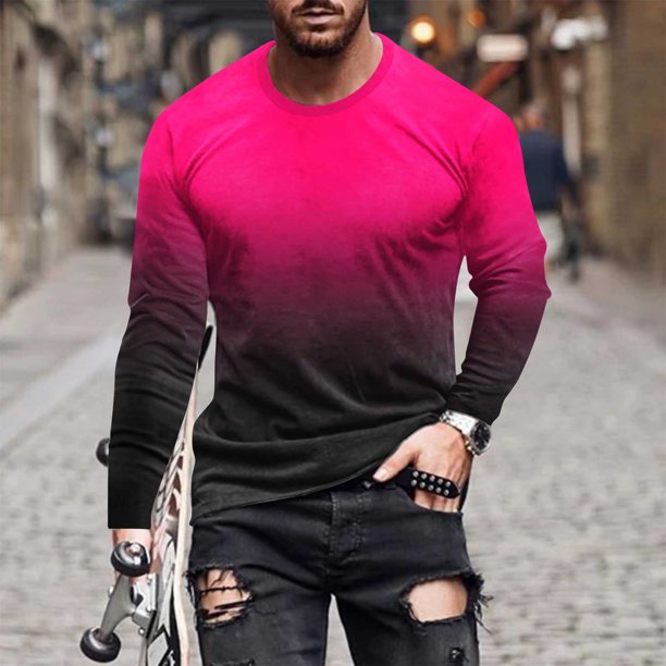 Blusas y camisas de manga larga con cuello redondo para hombre, blusa informal de manga larga con cuello redondo y estampado, blusa de poliéster para hombre