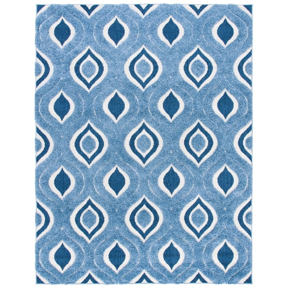 SAFAVIEH Florida Declan Geometric Swirls Shag Runner Rug, Blue/Ivory, 2'3" x 9'