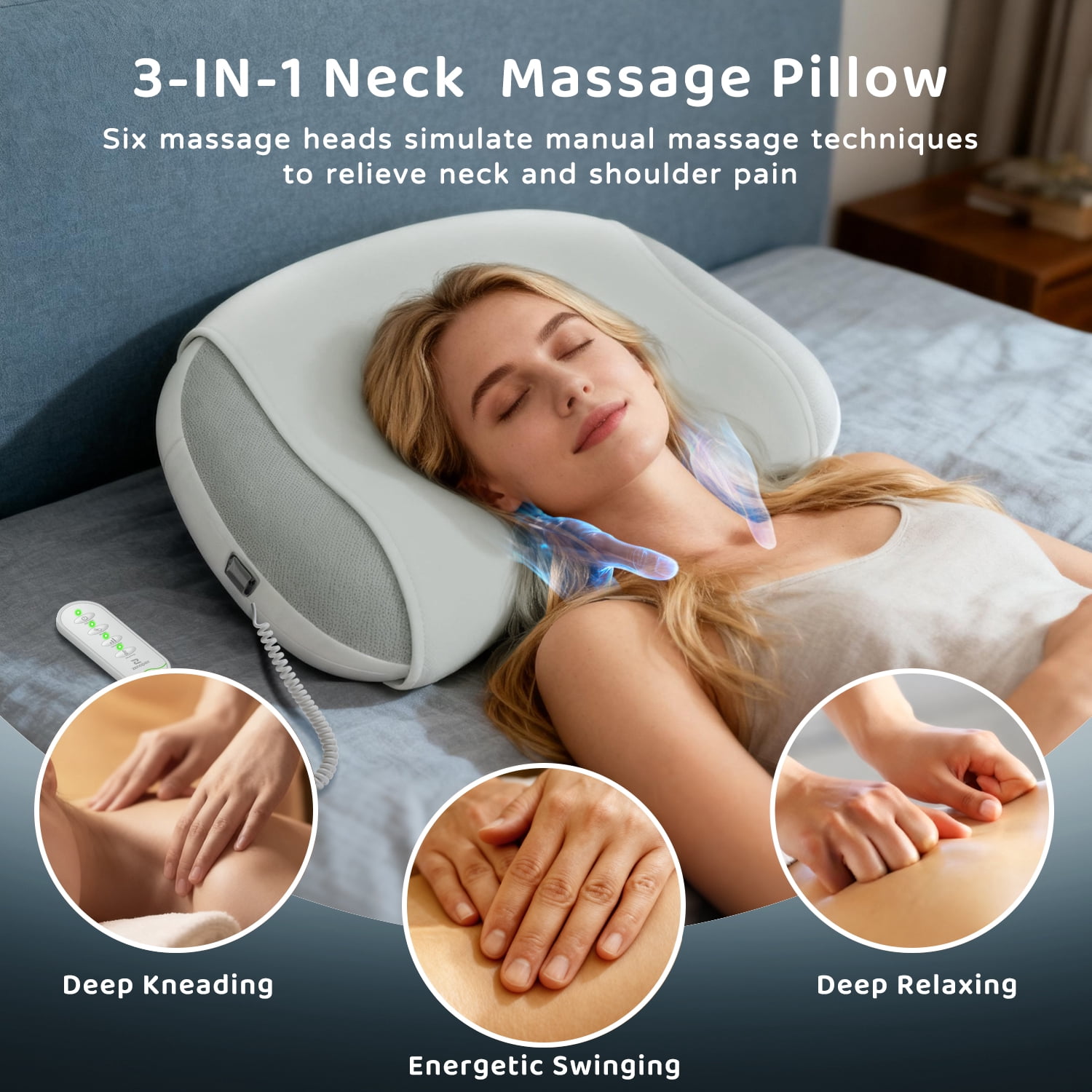 Zenopax Neck Massager for Pain Relief Deep Tissue , Cordless & Rechargeable Neck and Shoulder Massager with Heat ,3 Modes & Intensities & Heatings 4D Sleeping Kneading Pillow