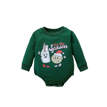 

Gwiyeopda Infant Baby Girls Boys Christmas Casual Romper Long Sleeve O Neck Letter Cartoon Pattern Print Playsuit