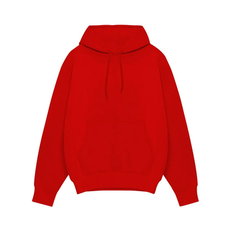 MAWCLOS Men s Hooded Sweatshirt Solid Color Sweatshirts Drawstring Hoodies Men Thick Pullover Fall Hoodie Tops Big Red 2XL Walmart