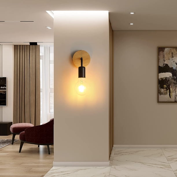 Paquete de 2 apliques de pared para interiores, lámpara de pared de madera industrial, apliques de pared para decoración de pared retro para sala de estar, dormitorio (bombillas no incluidas) LingWen 9024715632418