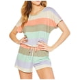 thumbnail image 2 of Kelon Ensembles de Pyjama pour Femmes Liquidation Soldes Pyjamas Mixtes pour Femmes Femmes Filles Mode Imprimé à Rayures Manches Courtes Shorts Pyjama Décontracté Ensemble, 2 of 9