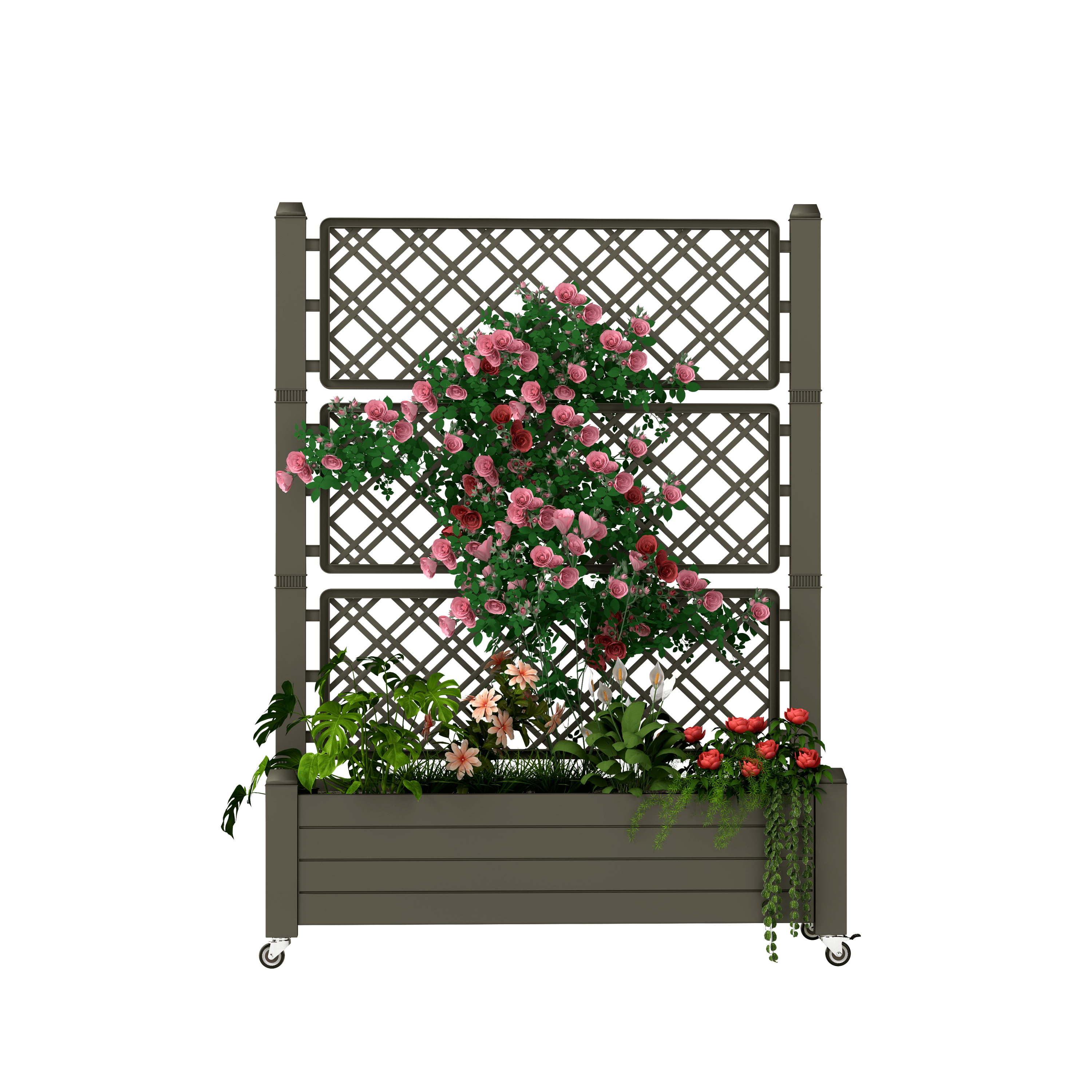 Uforic 3.6 x 1.5 x 5 FT Raised Garden Bed with Trellis, Large Outdoor Planter Box on Wheels for Patio, Light-Brown for Climbing Plants Vegetables