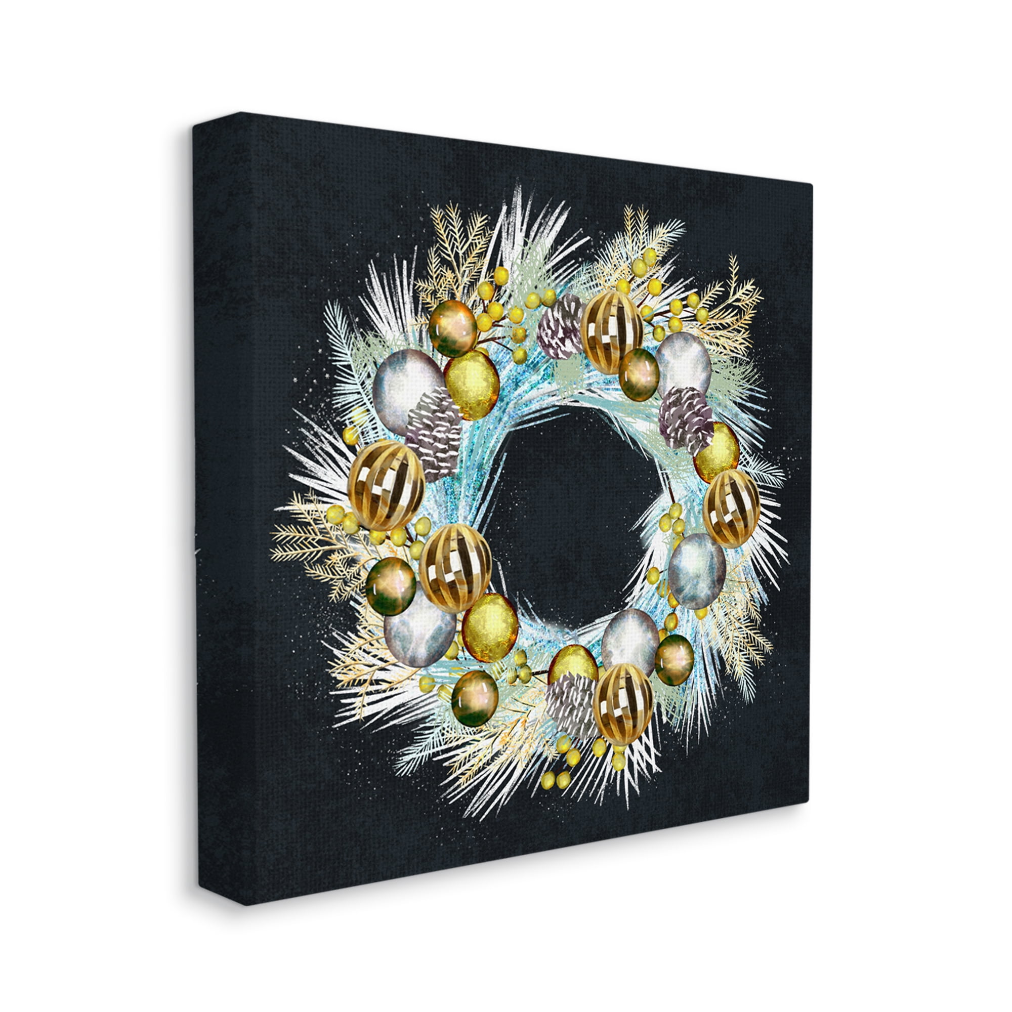 Stupell Seasonal Ornaments Pine Wreath Holiday Painting Gallery Wrapped Canvas Print Wall Art