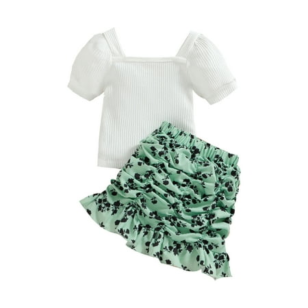 

ZHAGHMIN Cute Crop Tops For Teen Girls Toddler Kids Girls Clothes Casual Beach Ribbed Short Sleeves Top Floral Skirt 2Pcs Outfits Set New Baby Bundle New Born Pack New Born Baby Items Baby Girl Legg
