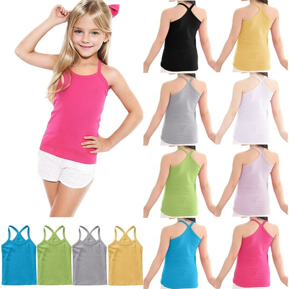 Bovxnpu Summer Girls Top, Toddler Girls Cotton Tank Top, Boys Girls Fashion Cute Solid Color Soft Sleeveless Bottom Camisole Singlet 6 Years