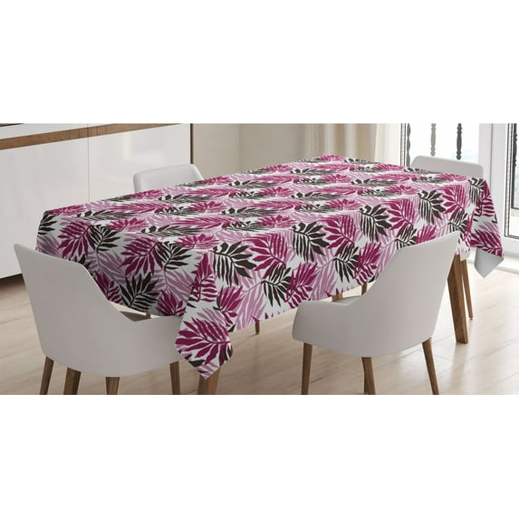 Exotic Tablecloth, Tropical Rain Forest Jungle Leaves Forest Hawaiian Beach Theme Print, Rectangle Satin Table Cover Accent for Dining Room and Kitchen, 60" X 84", Seal Brown Pale Pink, by Ambesonne