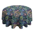 thumbnail image 4 of Blue Pioneer Flower and Paisley Pattern Round Tablecloth 60"x60",Wrinkle Wipeable Table Cloth for Kitchen Dining Room Picnic Patio Party, 4 of 6