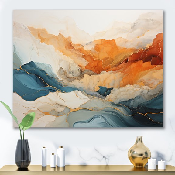 Designart "Vibrant River Ink Fusion" Abstract Marble Canvas Art Print