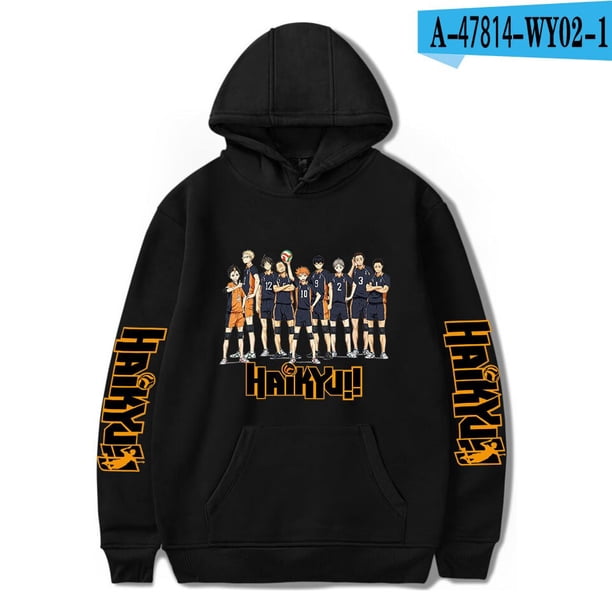 Haikyu!! Sudaderas con capucha de juego, chaqueta informal para niños y adultos, tallas para niños, jersey de Cosplay Hinata Shoyo, Jersey UnisexNegro B5XL Deng Xun unisex