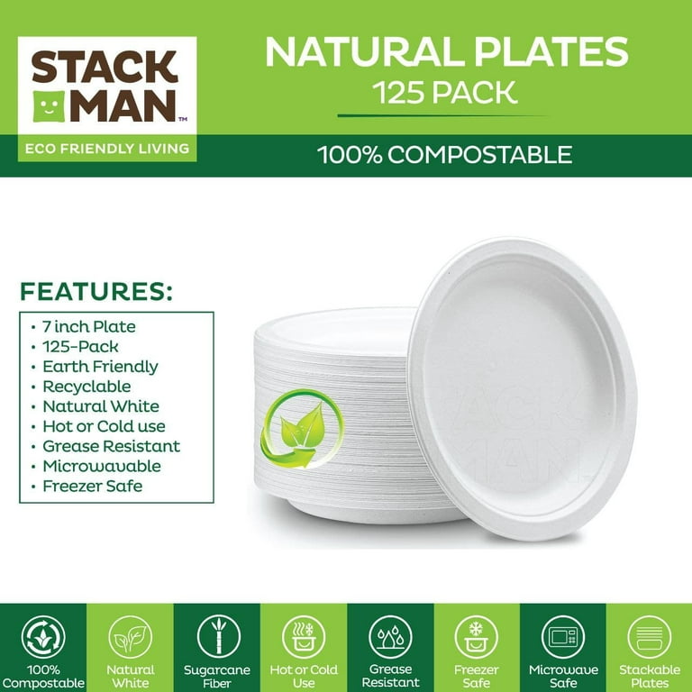 SUT 150 Pack 100% Biodegradable 7inch Heavy Duty Paper Plates