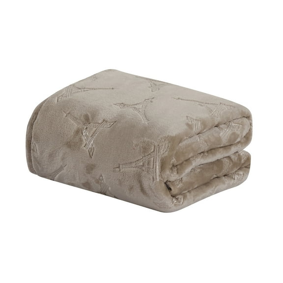 Plazatex Eiffel Tower Embossed Decorative Super Soft Throw Blanket for Sleep/Decor 2 Pack 50" x 60" Taupe