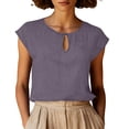 thumbnail image 2 of ClodeEU Women's Keyhole Neck Cap Sleeve Linen Blouse, Casual Loose Fit Summer Top Purple,Women's Plus S, 2 of 8