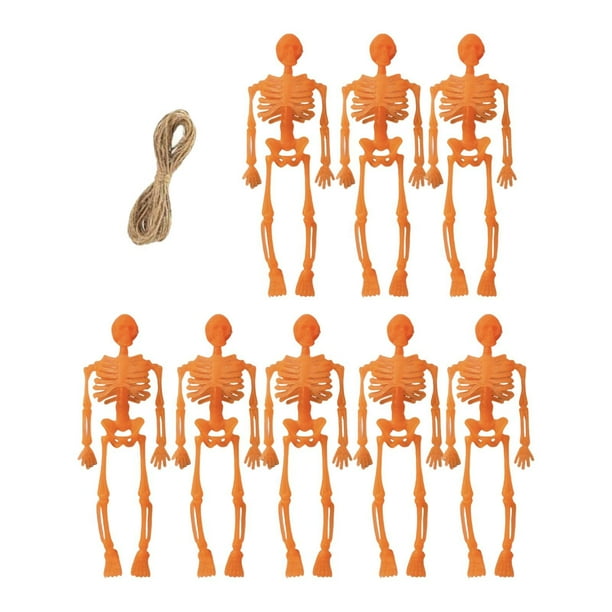 8 minifiguras de esqueletos para Halloween, figuras coleccionables de Halloween, 14 cm, manualidades colgantes para fiestas, decoración de Halloween e Naranja