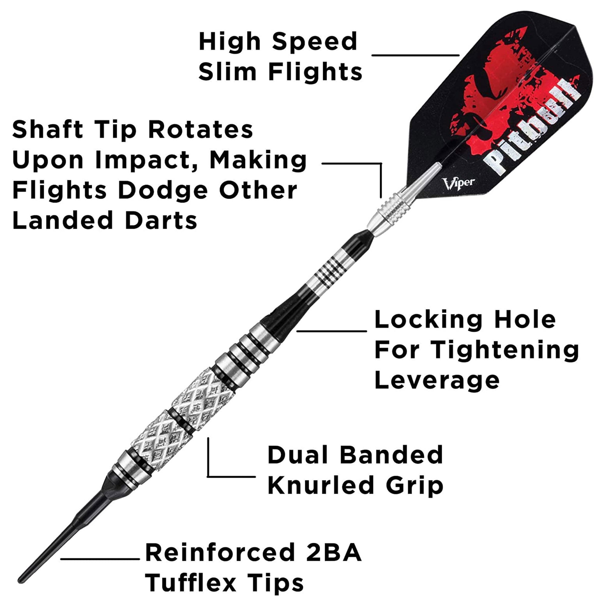 Viper Pitbull 90% Tungsten Soft Tip Dart Set, Ringed Barrel, 18 Grams