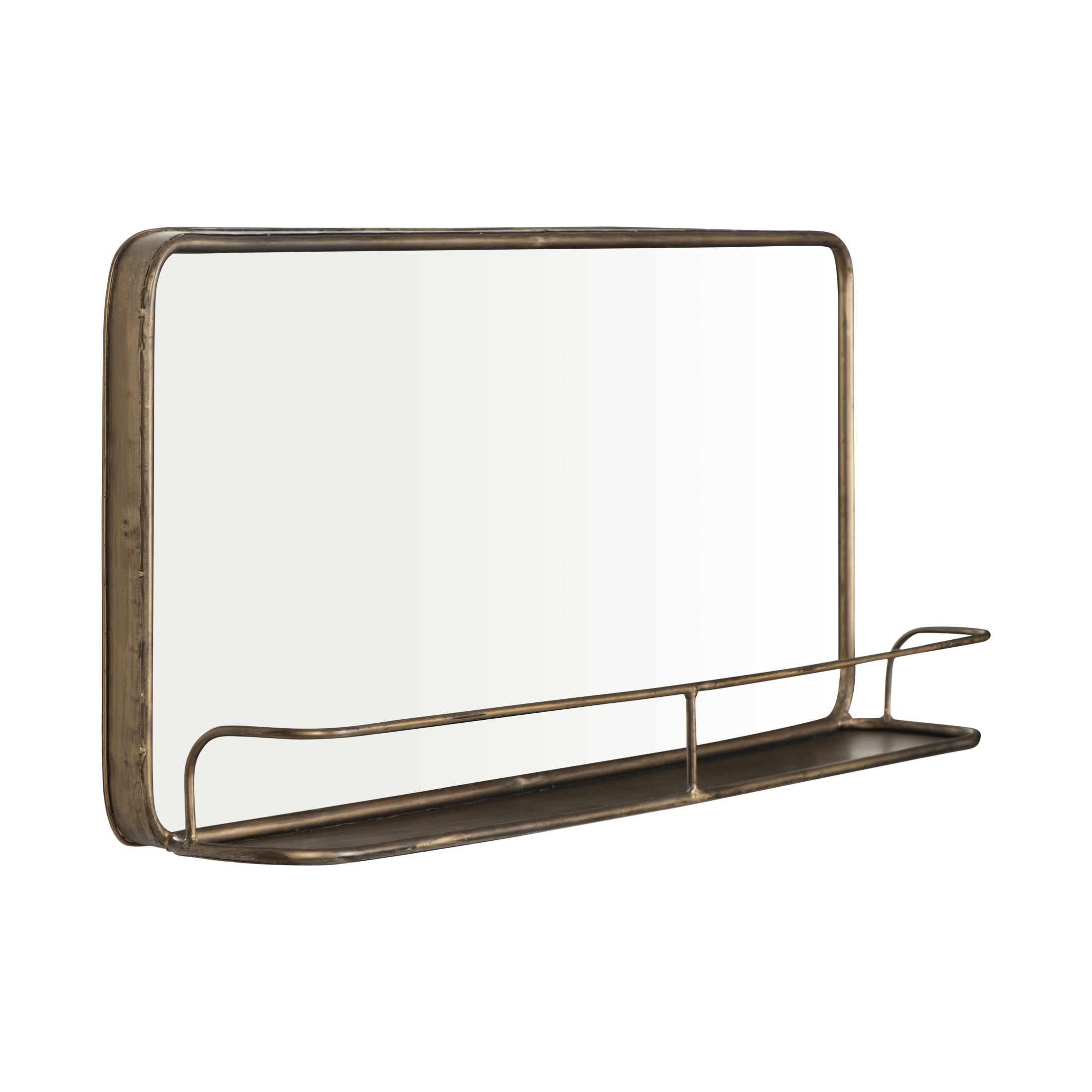 Creative Co-Op Wide Metal Framed Wall Mirror with Shelf, Brass