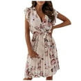 thumbnail image 2 of Womens Dresses Summer Women's Ruffle Short-sleeved V-neck Digital Print Dress clearance clothes under $25.00, 2 of 3