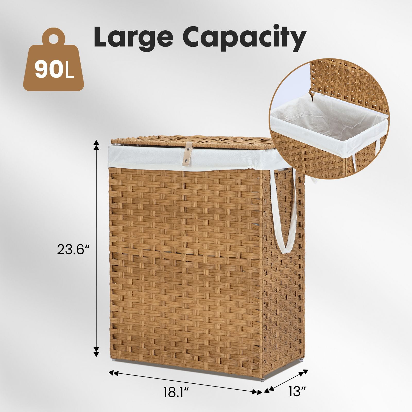 Gianna 90L Laundry Hamper with Lid, Laundry Basket with Removable Liner for Bathroom Bedroom
