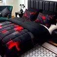 thumbnail image 2 of Flymme Black and Red Comforter Set King Size,3 Piece Modern Neon Geometric Checkered Bedding Abstract Square Plaid Bed Set for Teen Men Gamer Room Decor, 2 of 5