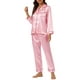 thumbnail image 4 of Conjunto de salón de satén para mujer INSPIRE CHIC, camisa de botones de manga larga con pantalones, pijamas de seda XS rosa claro, 4 of 6
