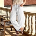 thumbnail image 2 of Trgacdwlo White Womens Pants Casual Wide Leg Womens Cropped Pants Elastic Waist Drawstring Beach Vacation Womens Linen Pants with Pocket, 2 of 4