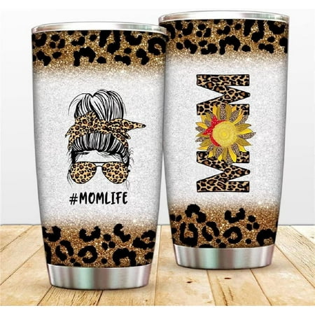 

Mom Life Travel Mug Vacuum Insulated Tumbler Cup With Lids Straw 20oz Stainless Steel Mom Tumbler Coffee Cup Leopard Girl Thermos Double Wall Tumbler Mug for Mama Mother Tumbler for Juice Tea