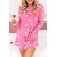 thumbnail image 1 of Women's Pink Valentine Heart Print Long Sleeve Tee and Shorts Lounge Set, 1 of 5