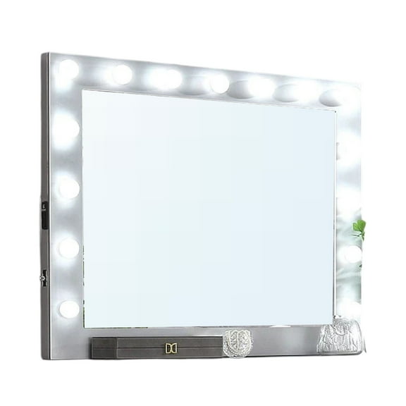 BenJara Fery Dresser Mirror w Light Bulbs, USB and Power, Glam Silver 44 Inch