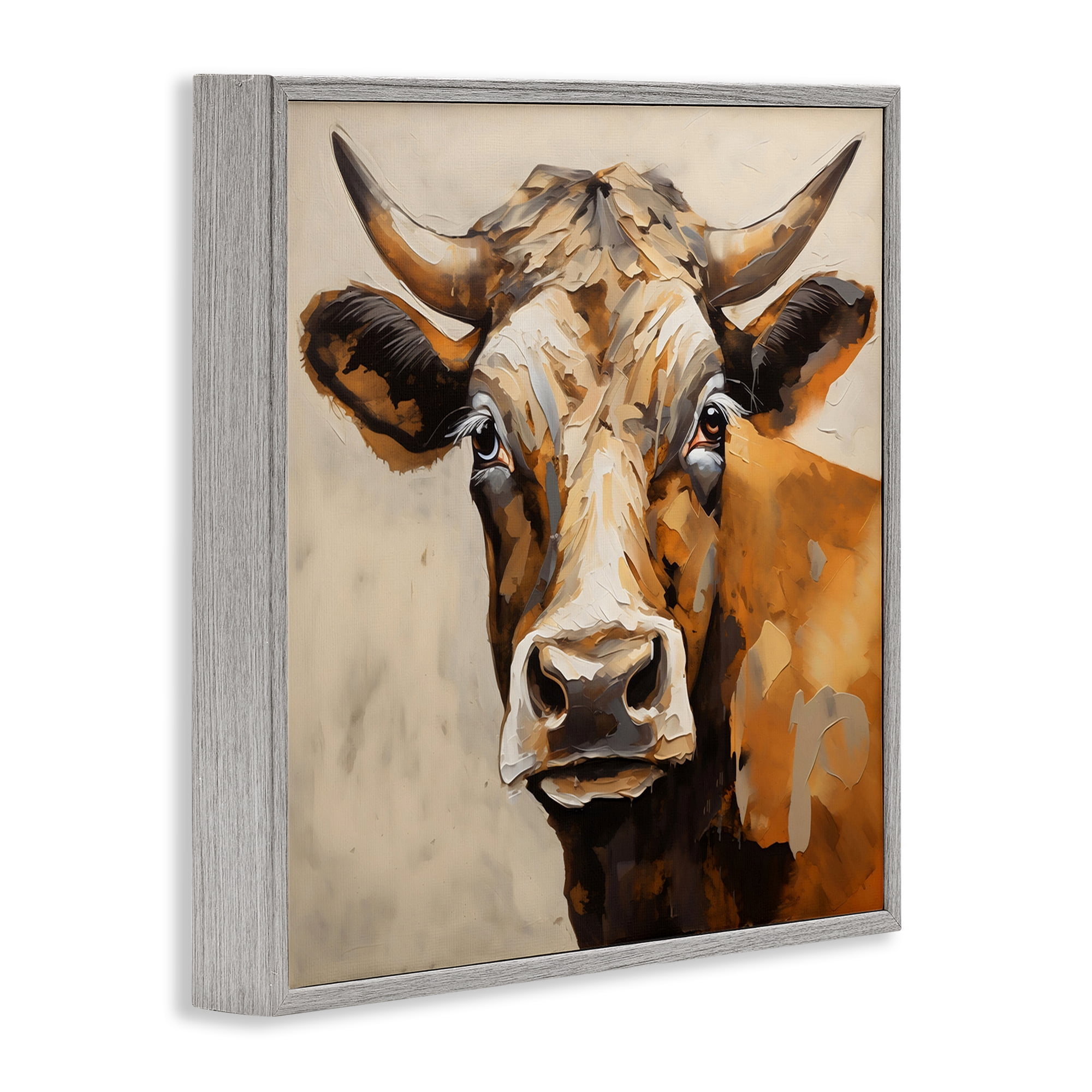 Stupell Industries Beautiful Brown Bovine Gray Framed Giclee Art, design by Creative Studio