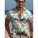 thumbnail image 3 of Camisa informal de flamencos 2024 para hombre, para exteriores, calle, informal, de uso diario, de verano, de manga corta, estilo hawaiano, rosa, azul y verde, 3 of 4