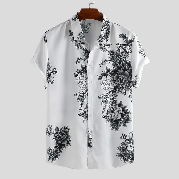 Xysaqa Basic Tops Men's Tee-Shirts Men's Casual Floral Hawaiian T-Shirt Short Sleeve Vacation Beach Dress Shirts Blouse Party Tshirt Mens White Tee Shirts