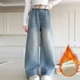 thumbnail image 2 of QUOTAY Girls Straight Leg Denim Pants for Girls Winter Lined Casual Trousers Loose Fit Comfortable Warm Soft Fabric Everyday 6-16 Years 01_Blue,11-12 Years, 2 of 9