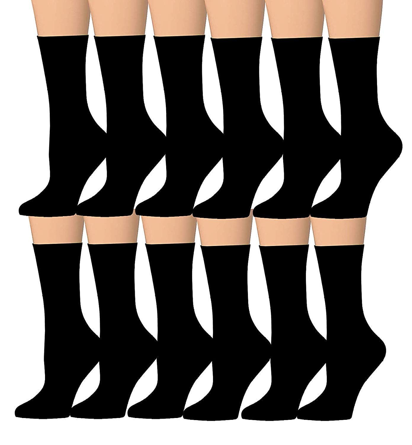 Tipi Toe Women's 12 Pairs Colorful Patterned Crew Socks (Black ...