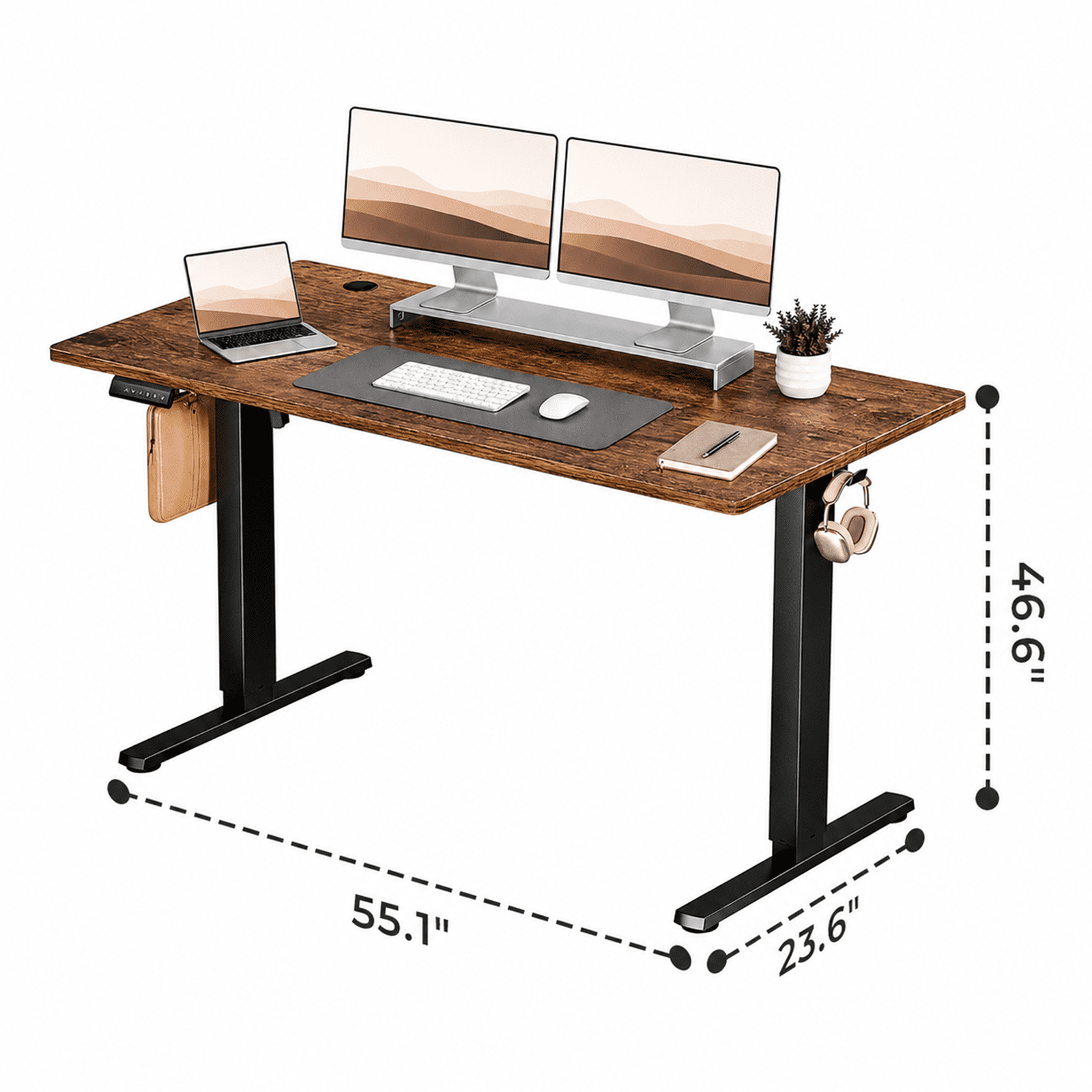 Alvantor Standing Desk, 28.7''- 48'' Height Electric Height Adjustable Home Office Desk with 3 Memory Presets, Sit and Stand Up, T-Shaped Frame