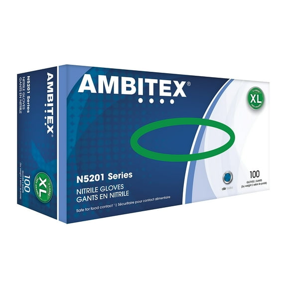 Ambitex N5201 Series Powder Free Blue Nitrile Gloves XL 100/Box (NXL5201) 931431