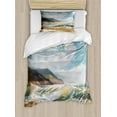 thumbnail image 1 of Oil Painting Duvet Cover Set Twin Size, Illustration of Sea Waves Hitting Shore Coastline near Mountains, Decorative 2 Piece Bedding Set with 1 Pillow Sham, Multicolor, by Ambesonne, 1 of 3