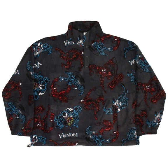 Marvel Spider-man Venom Men's Snap-Up Pullover Fleece Jackets - Lightweight Sweatshirt Coat with Pockets for Adults (Size S-XXXL)
